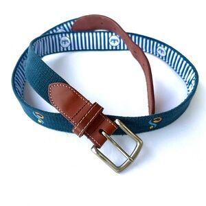 Men’s Peter Millar Woven Canvas & Leather Belt – Classic Golf, Size 40